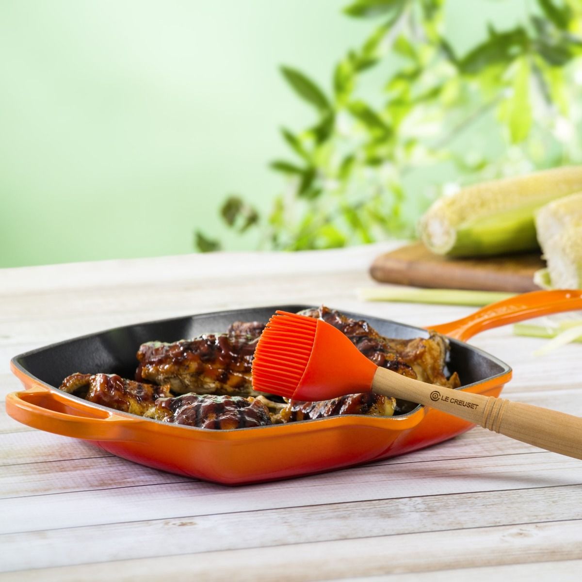 Le Creuset 10.25" Square Signature Cast Iron Grill Skillet | Flame Orange