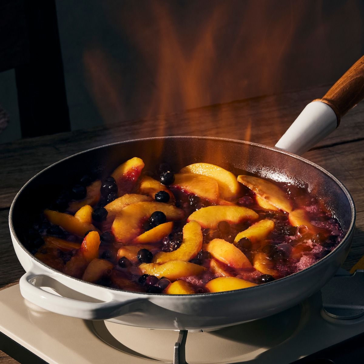  Le Creuset Alpine Collection 10.25" Round Fry Pan With Wood Handle | White