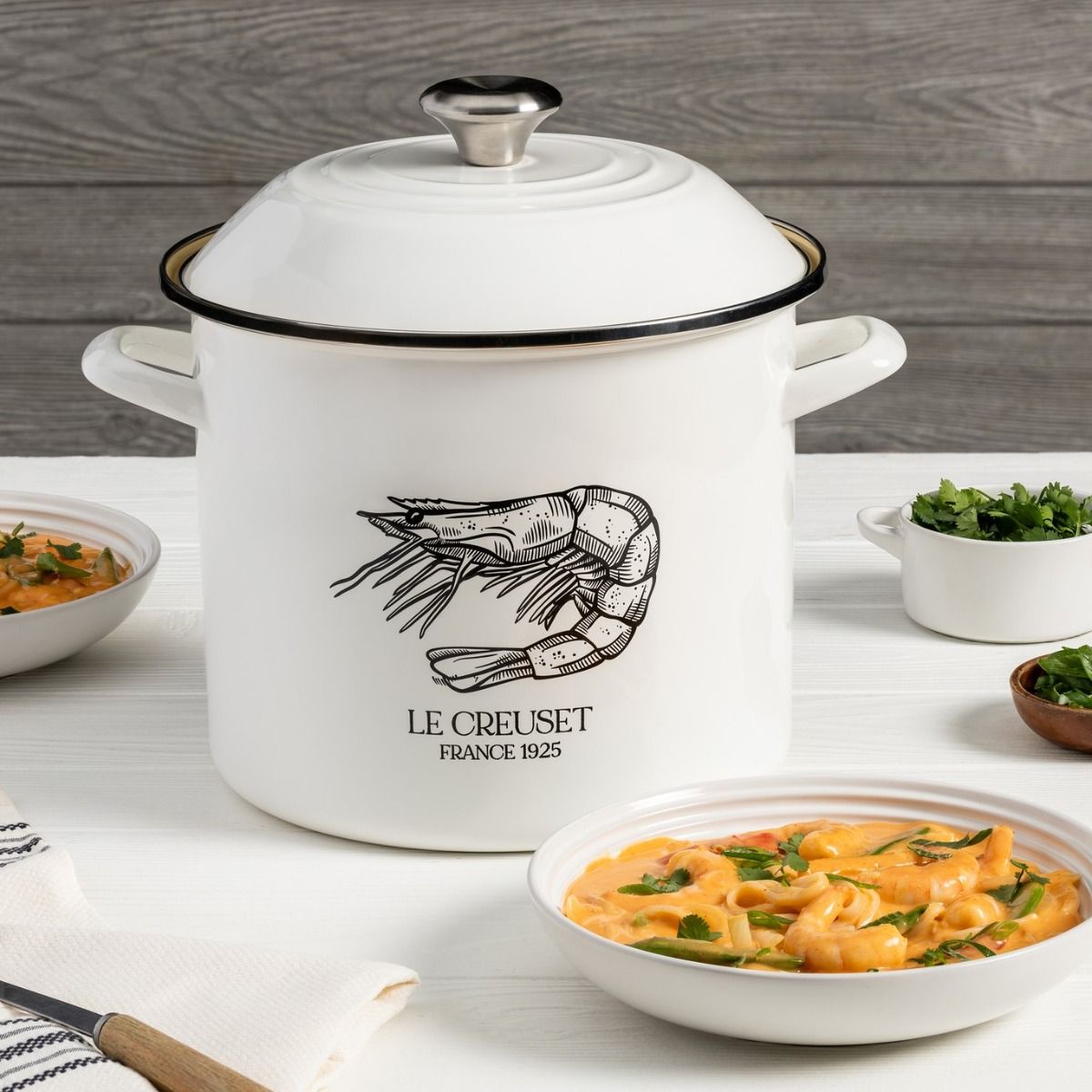  Le Creuset 10 Qt. Enamel On Steel Shrimp Stockpot With Lid | White