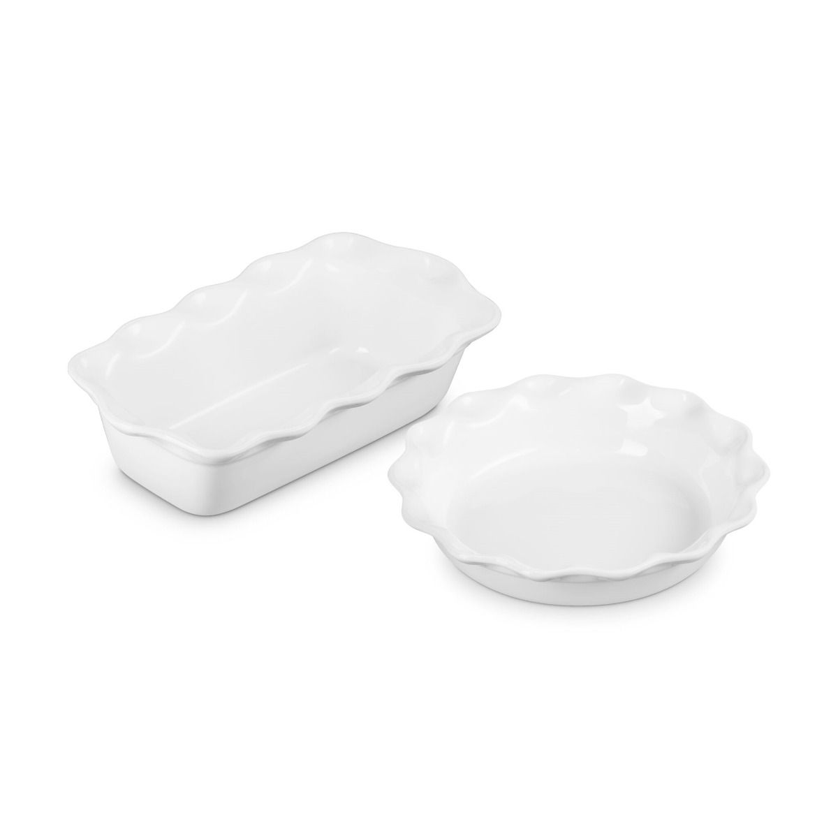  Le Creuset Heritage 2-Piece Fluted Pie Dish & Fluted Loaf Pan Set | White