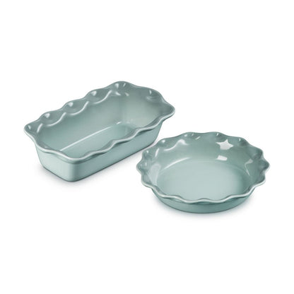  Le Creuset Heritage 2-Piece Fluted Pie Dish & Fluted Loaf Pan Set | Sea Salt