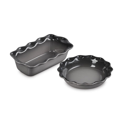  Le Creuset Heritage 2-Piece Fluted Pie Dish & Fluted Loaf Pan Set | Oyster