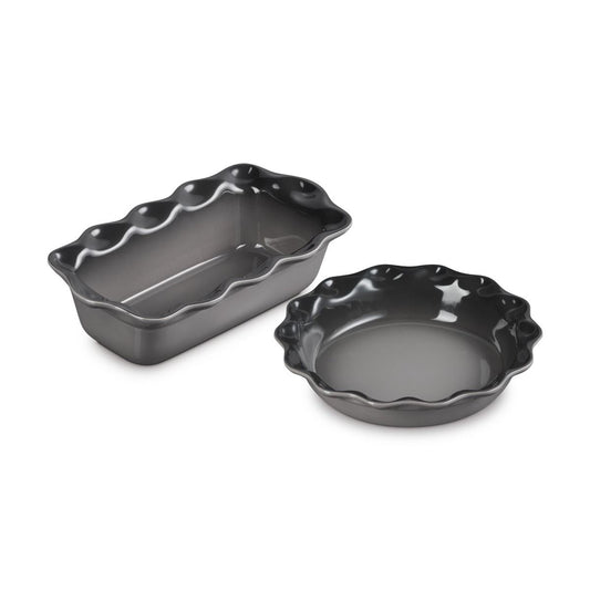  Le Creuset Heritage 2-Piece Fluted Pie Dish & Fluted Loaf Pan Set | Oyster