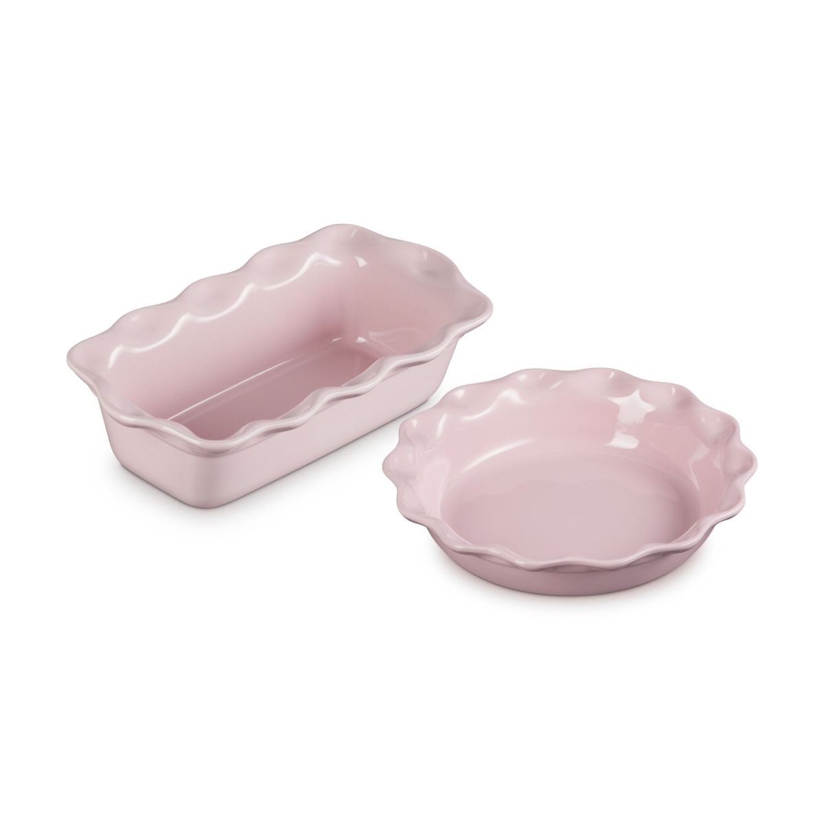  Le Creuset Heritage 2-Piece Fluted Pie Dish & Fluted Loaf Pan Set | Chiffon Pink