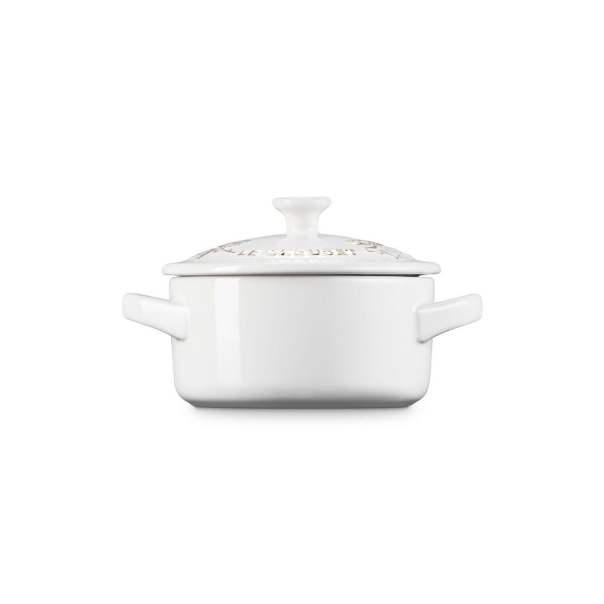  Le Creuset Holly Collection 8oz Mini Cocotte With Gold Detail | White