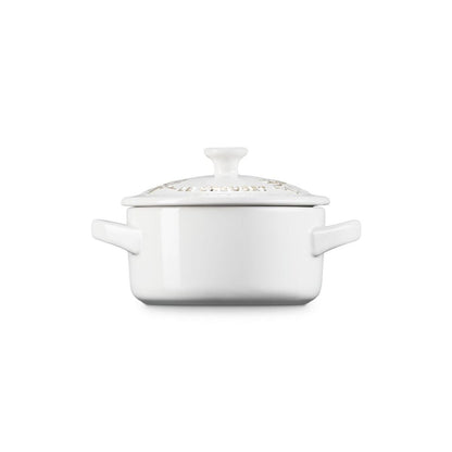  Le Creuset Holly Collection 8oz Mini Cocotte With Gold Detail | White