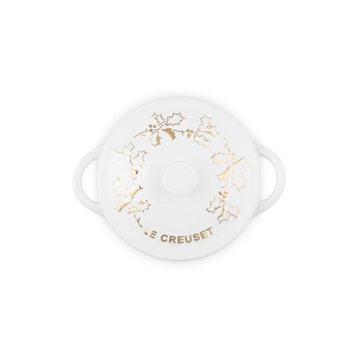  Le Creuset Holly Collection 8oz Mini Cocotte With Gold Detail | White