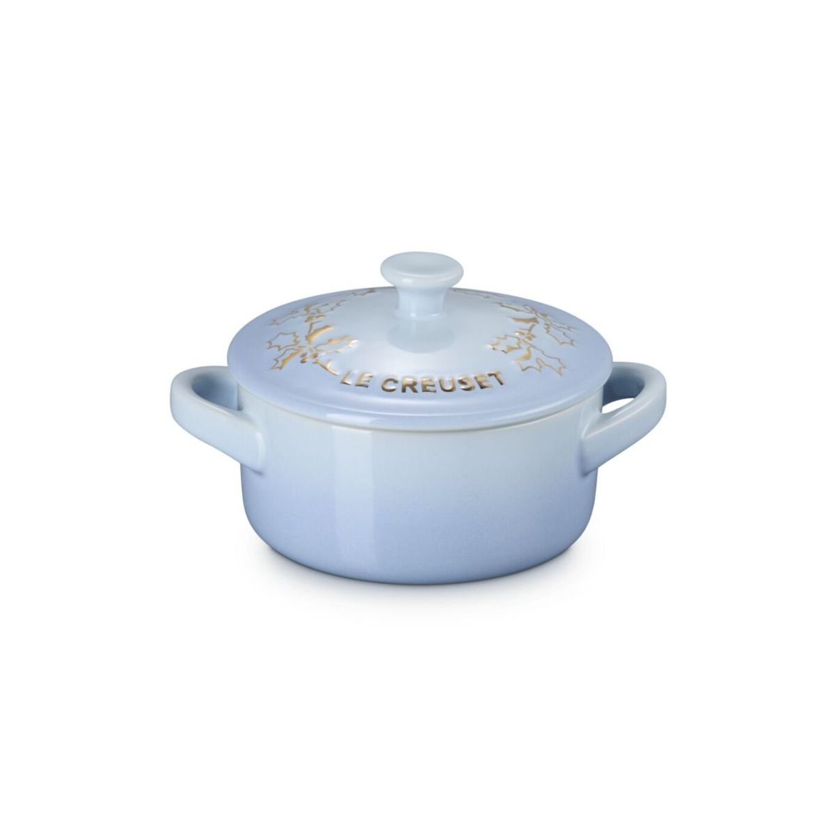  Le Creuset Holly Collection 8oz Mini Cocotte With Gold Detail | Coastal Blue