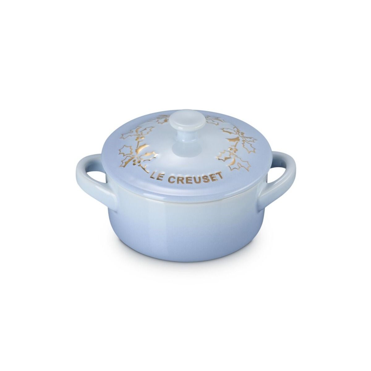  Le Creuset Holly Collection 8oz Mini Cocotte With Gold Detail | Coastal Blue