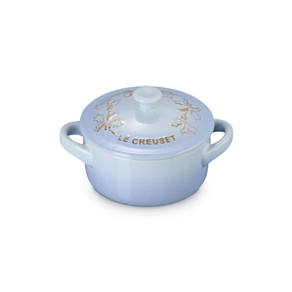  Le Creuset Holly Collection 8oz Mini Cocotte With Gold Detail | Coastal Blue