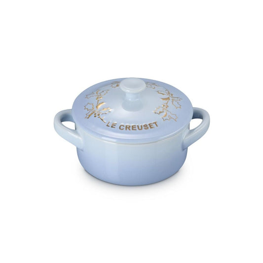  Le Creuset Holly Collection 8oz Mini Cocotte With Gold Detail | Coastal Blue