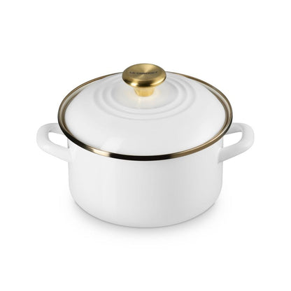 Le Creuset 3.8 Qt. Petite Enamel On Steel Stockpot | White With Gold Knob