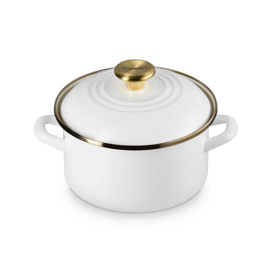  Le Creuset 3.8 Qt. Petite Enamel On Steel Stockpot | White With Gold Knob