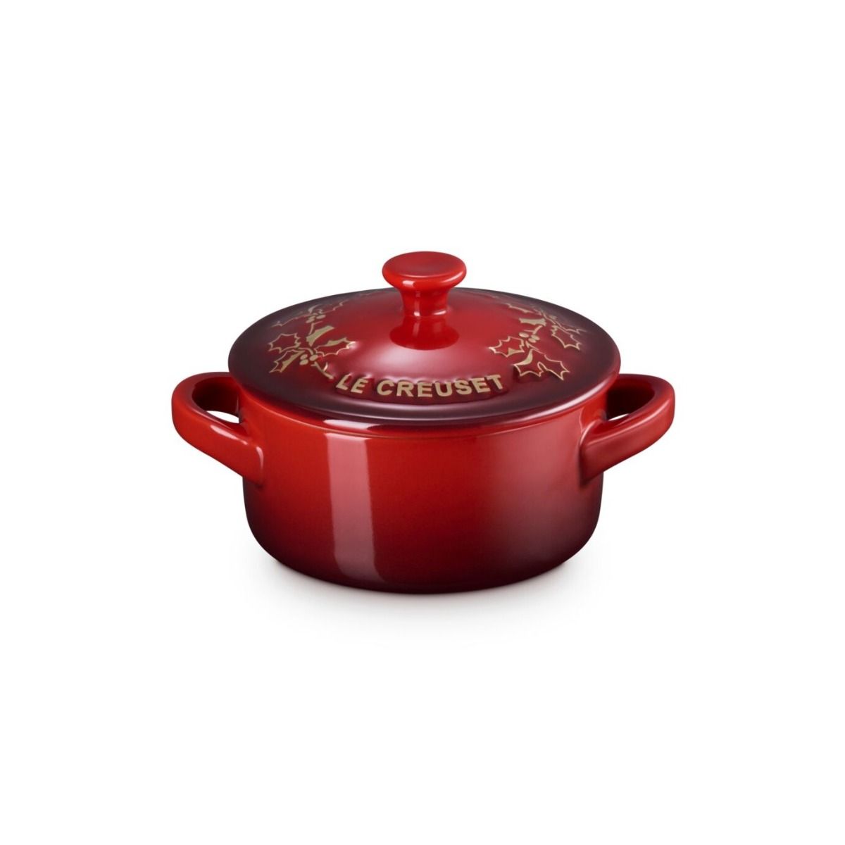  Le Creuset Holly Collection 8oz Mini Cocotte With Gold Detail | Cerise