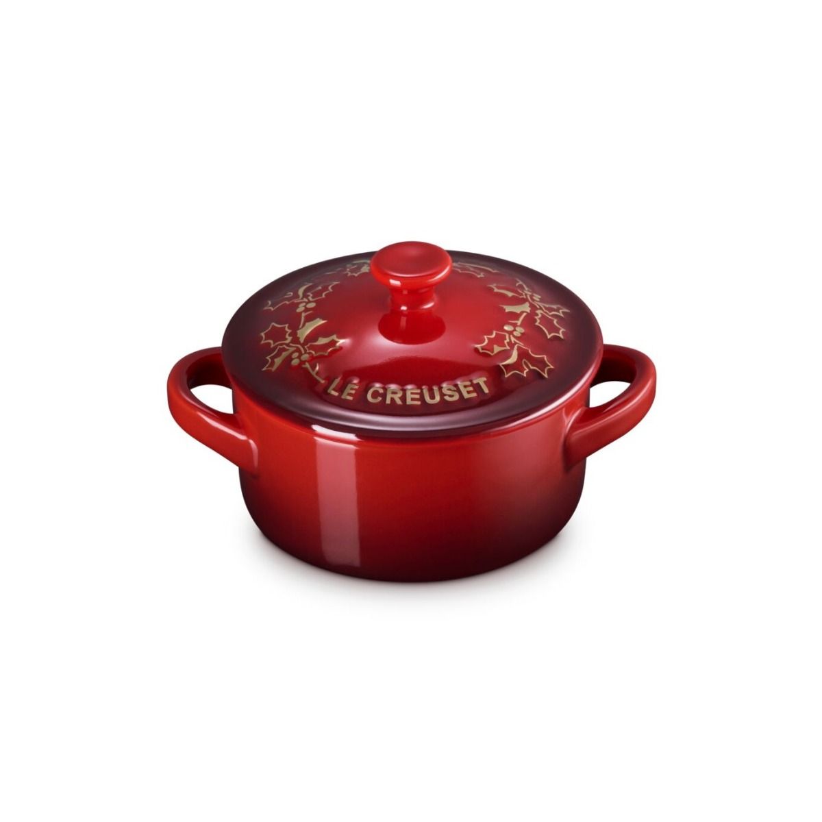  Le Creuset Holly Collection 8oz Mini Cocotte With Gold Detail | Cerise