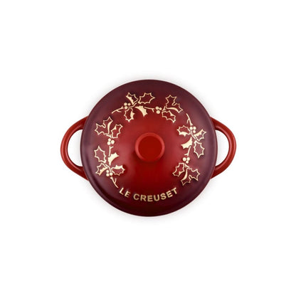  Le Creuset Holly Collection 8oz Mini Cocotte With Gold Detail | Cerise