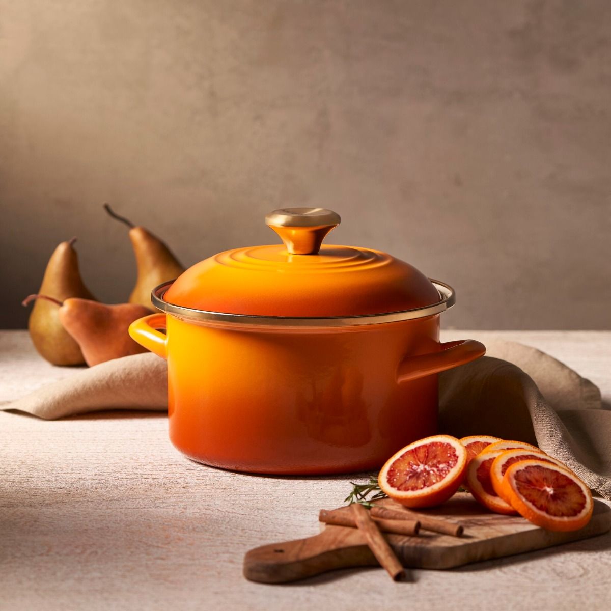  Le Creuset 3.8 Qt. Petite Enamel On Steel Stockpot | Persimmon With Gold Knob