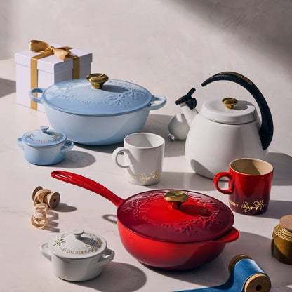  Le Creuset Holly Collection 8oz Mini Cocotte With Gold Detail | Coastal Blue