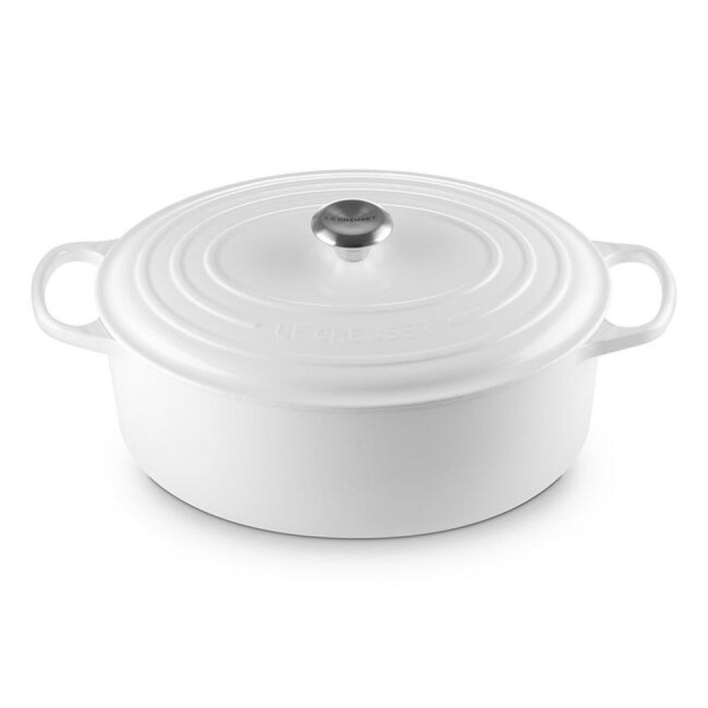  Le Creuset 9.5 Qt. Oval Signature Dutch Oven With Stainless Steel Knob | White