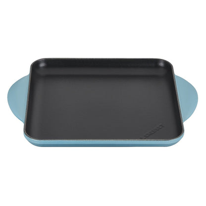  Le Creuset 9.5" Square Signature Enameled Cast Iron Griddle Pan | Caribbean Blue