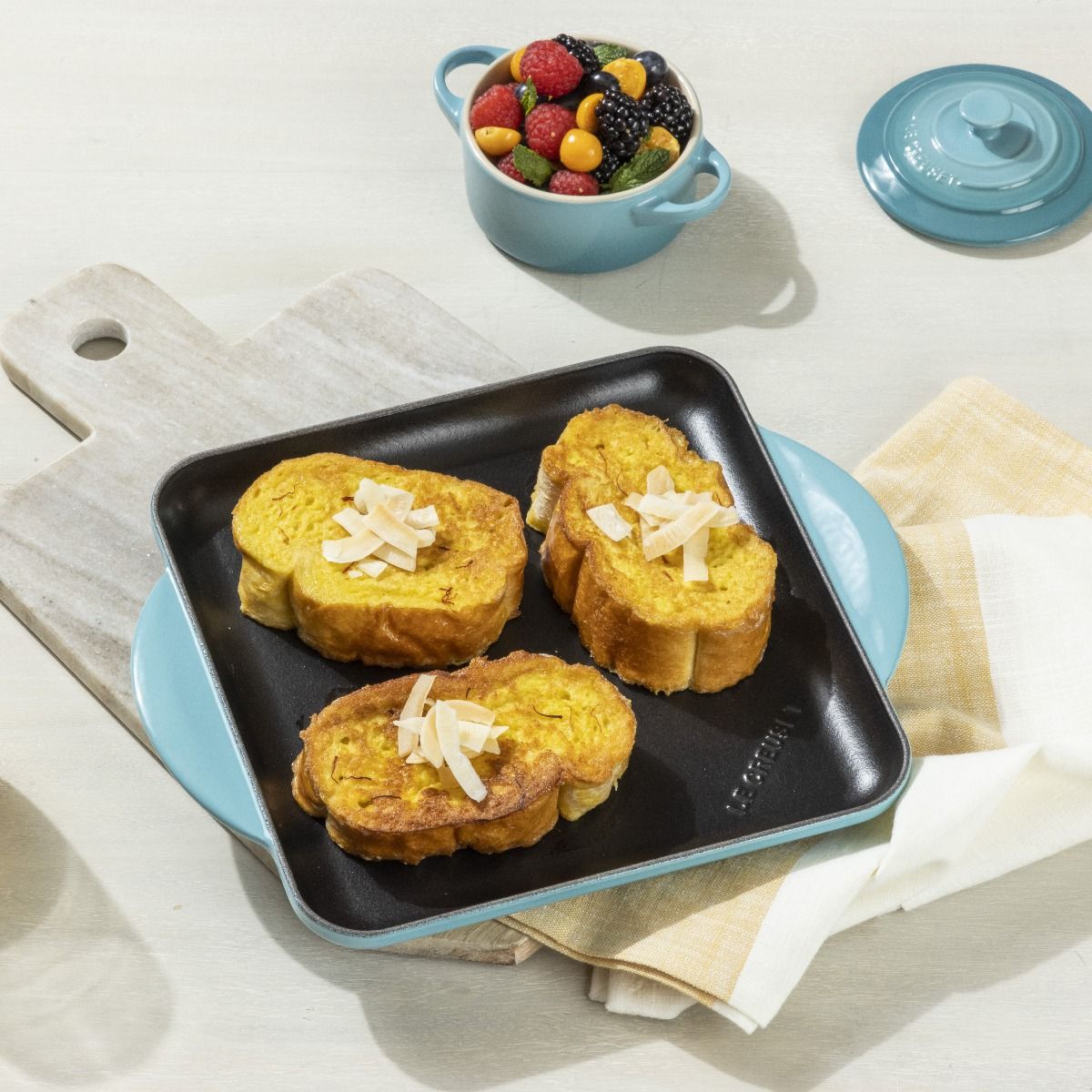  Le Creuset 9.5" Square Signature Enameled Cast Iron Griddle Pan | Caribbean Blue