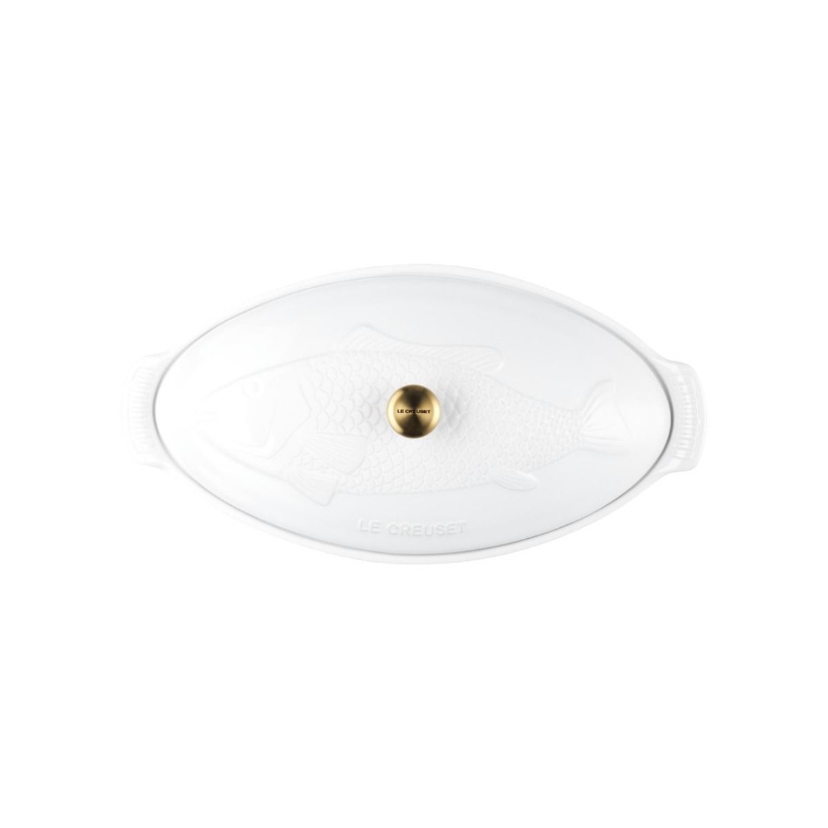  Le Creuset Heritage 1.7 Qt. Fish Baker With Gold Knob | White