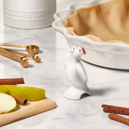  Le Creuset Heritage Pie Bird With Santa Hat | White