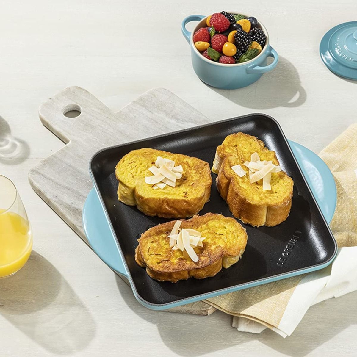  Le Creuset 9.5" Square Signature Enameled Cast Iron Grill Pan | Caribbean Blue