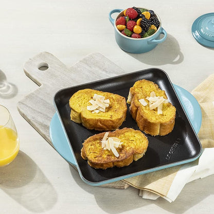  Le Creuset 9.5" Square Signature Enameled Cast Iron Grill Pan | Caribbean Blue