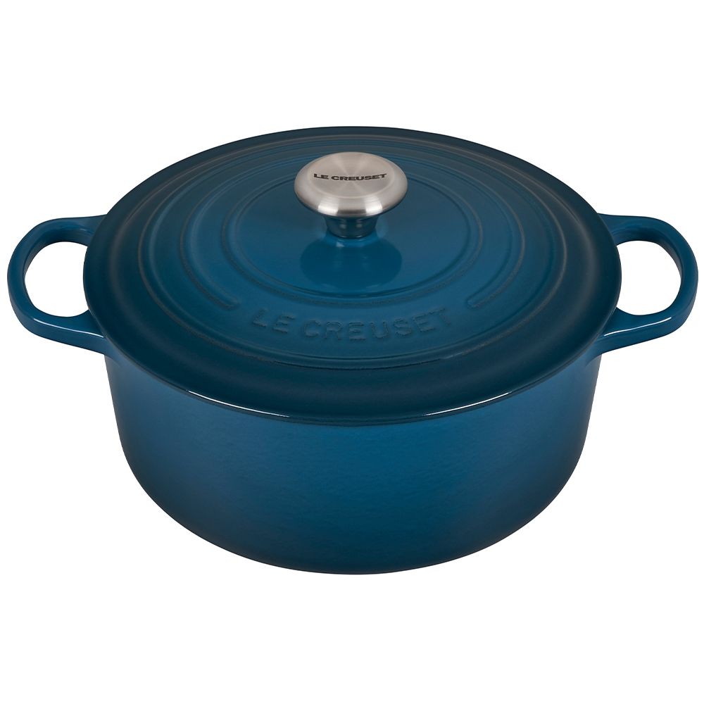  Le Creuset 5.5 Qt. Round Signature Cast Iron Dutch Oven With Stainless Steel Knob | Deep Teal