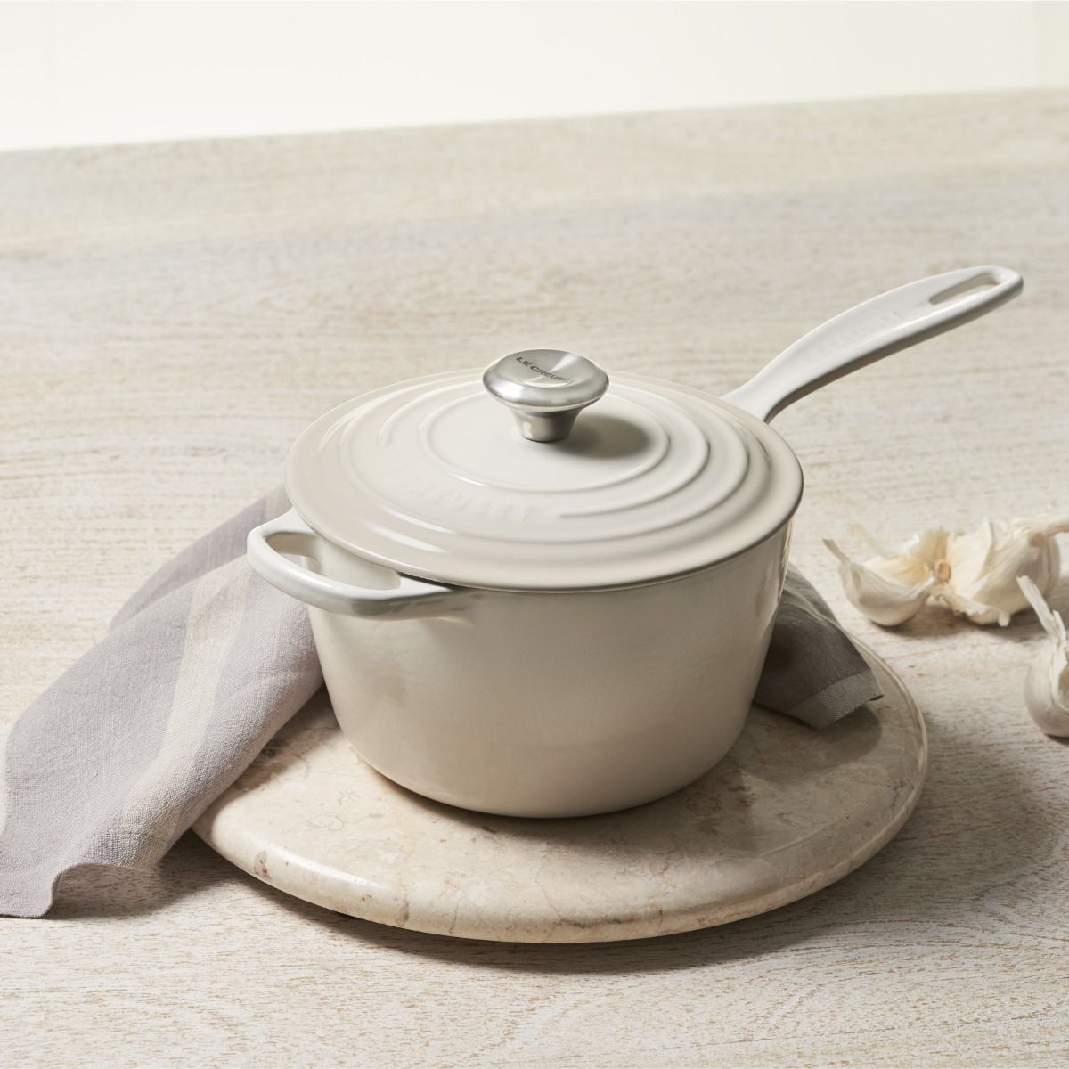  Le Creuset 2.25 Qt. Signature Enameled Cast Iron Saucepan With Stainless Steel Knob | Meringue White
