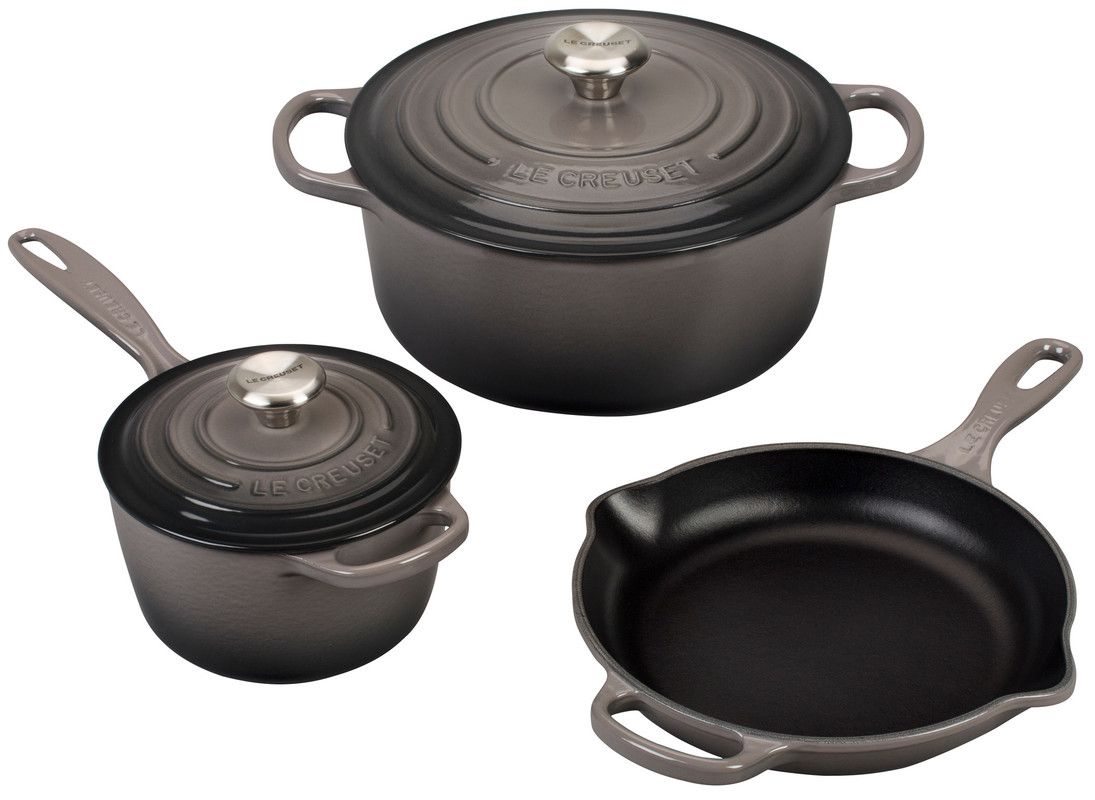  Le Creuset 5-Piece Signature Cookware Set With Stainless Steel Knobs | Oyster Grey
