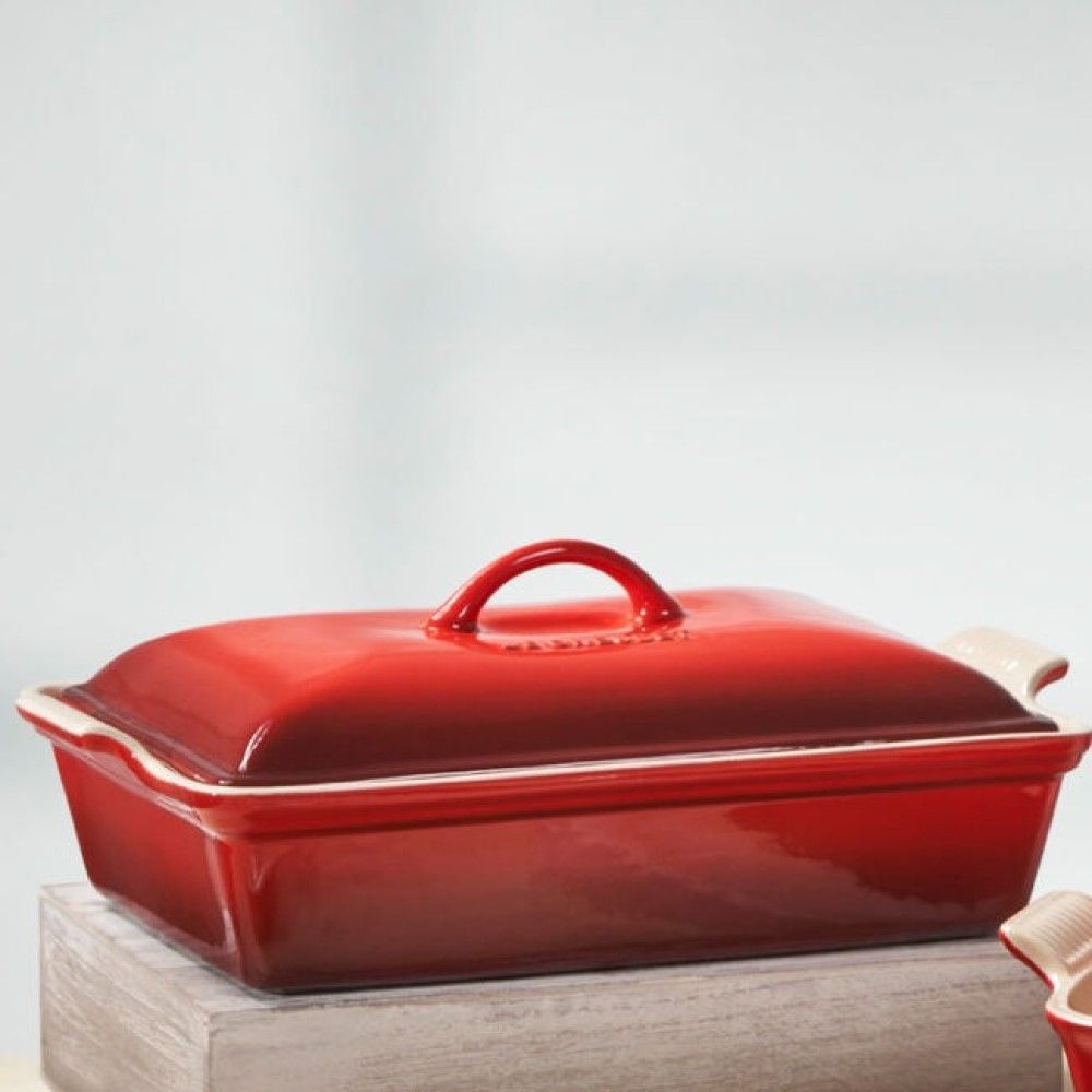  Le Creuset 4 Qt. Rectangular Heritage Covered Casserole | Cerise/Cherry Red