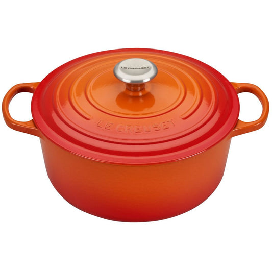  Le Creuset 5.5 Qt. Round Signature Cast Iron Dutch Oven With Stainless Steel Knob | Flame Orange