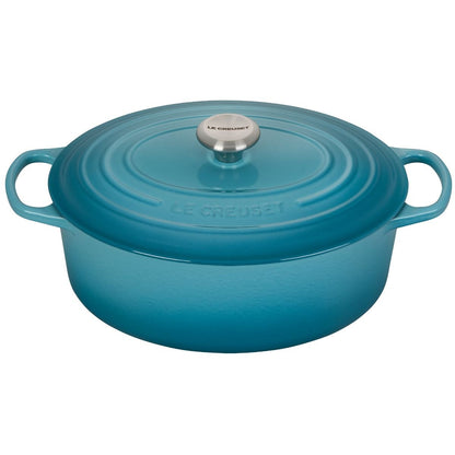  Le Creuset 6.75 Qt. Oval Signature Dutch Oven With Stainless Steel Knob | Caribbean Blue