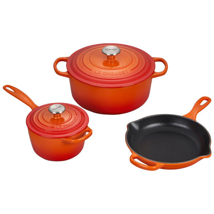  Le Creuset 5-Piece Signature Cookware Set With Stainless Steel Knobs | Flame Orange