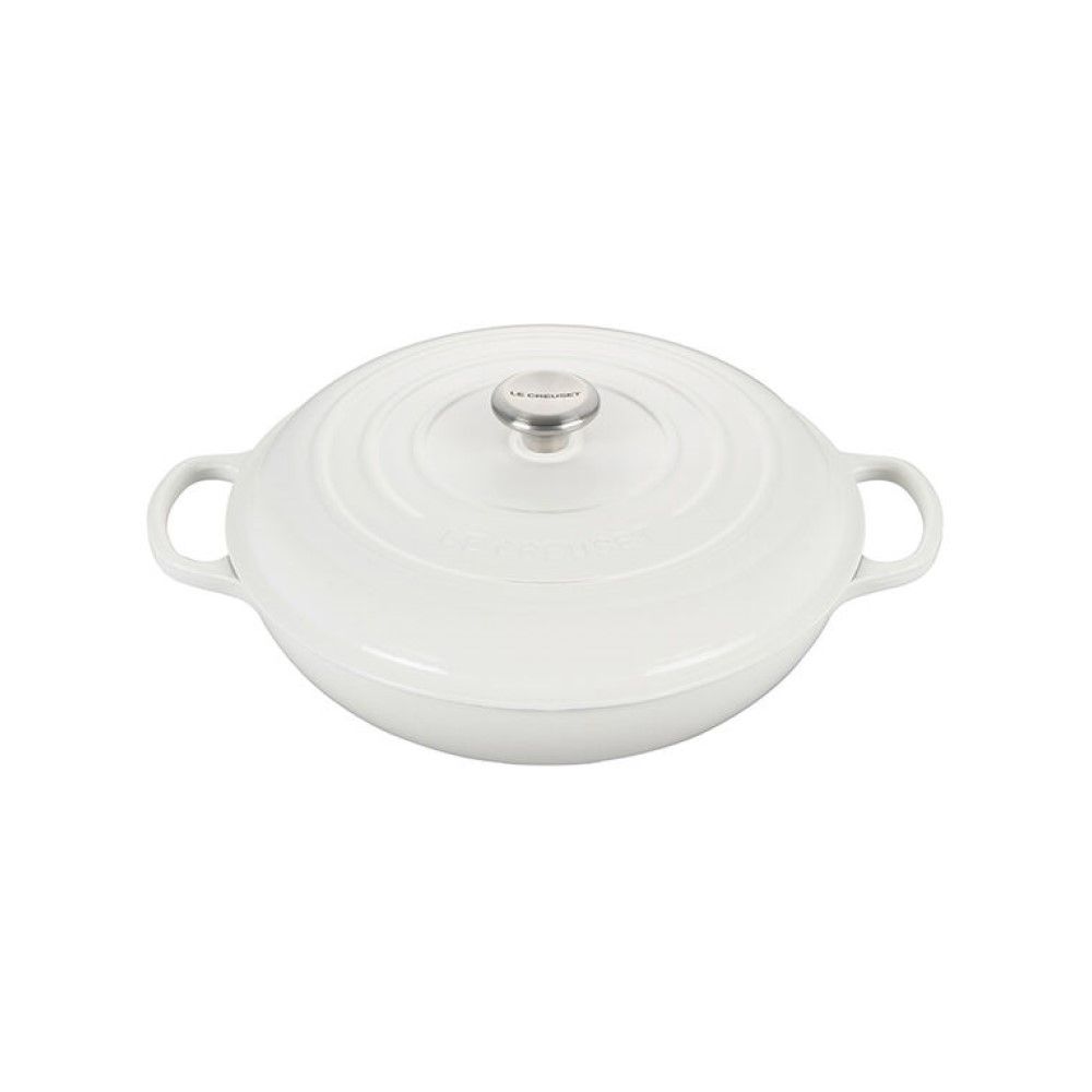  Le Creuset 5 Qt. Signature Enameled Cast Iron Braiser With Stainless Steel Knob | White