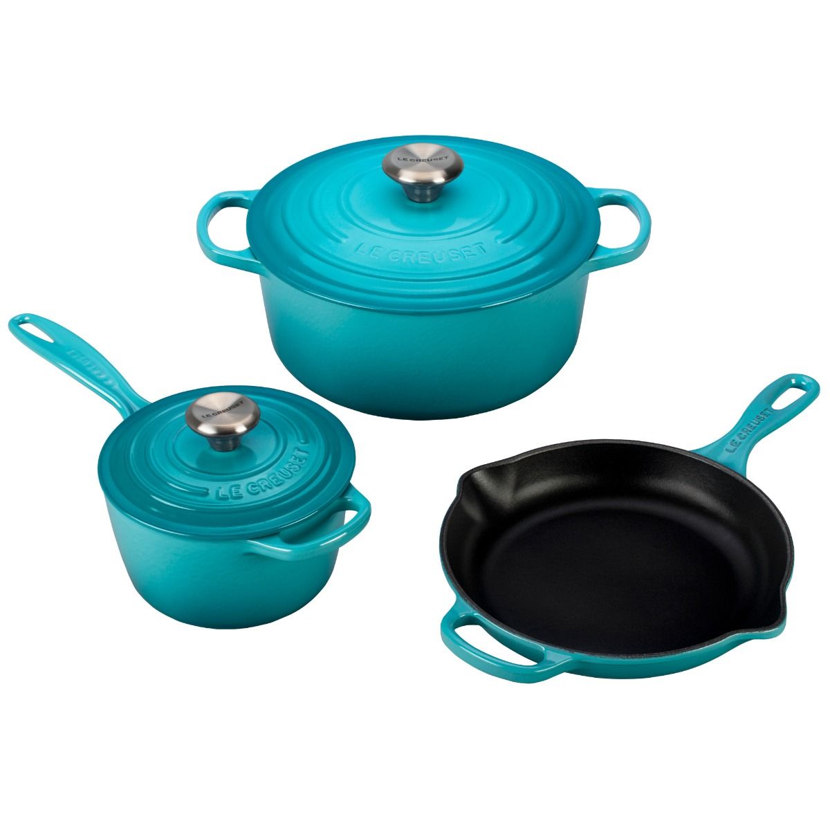  Le Creuset 5-Piece Signature Cookware Set With Stainless Steel Knobs | Caribbean Blue