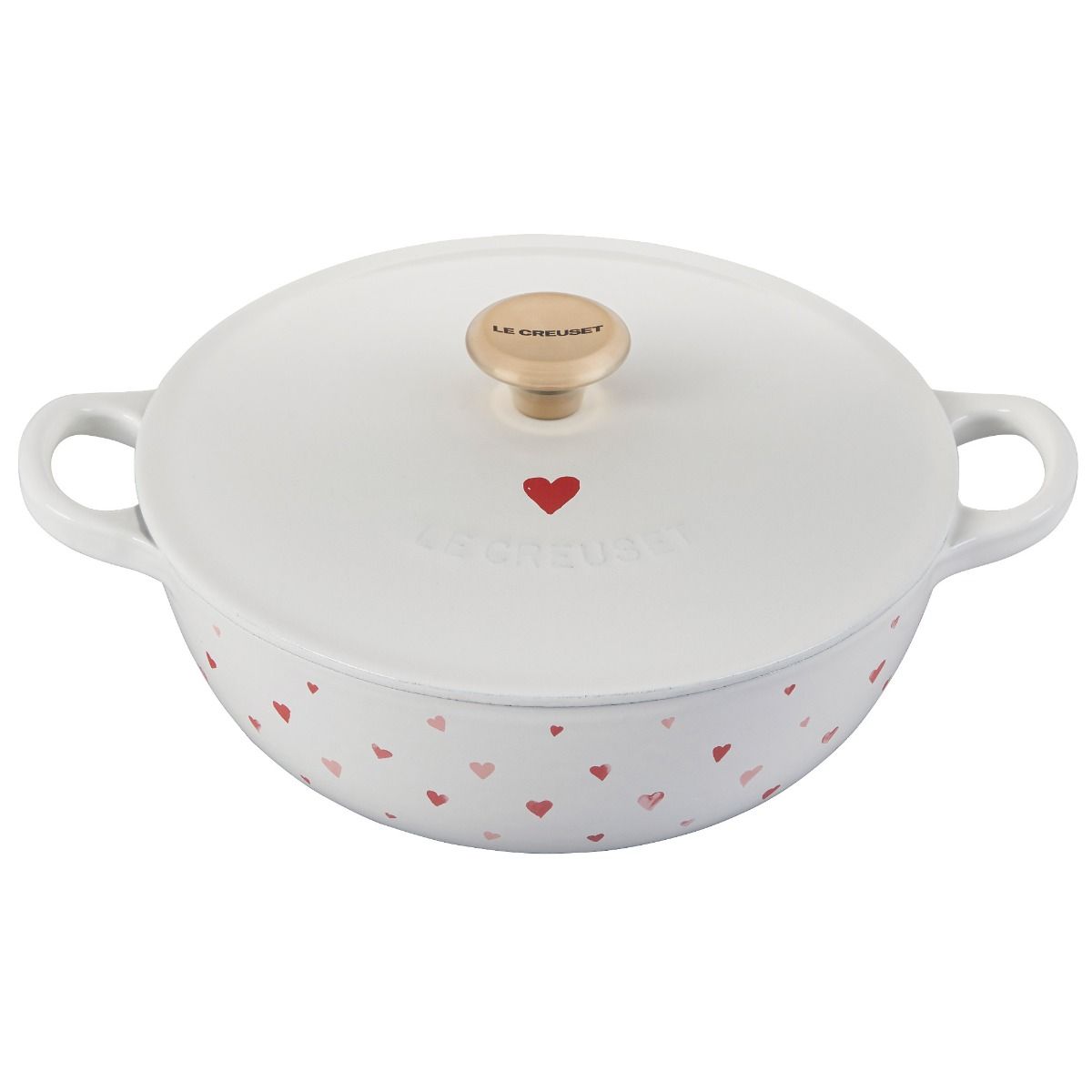  Le Creuset L'Amour 2.75 Qt. Enameled Cast Iron Soup Pot With Gold Knob & Heart Applique | White