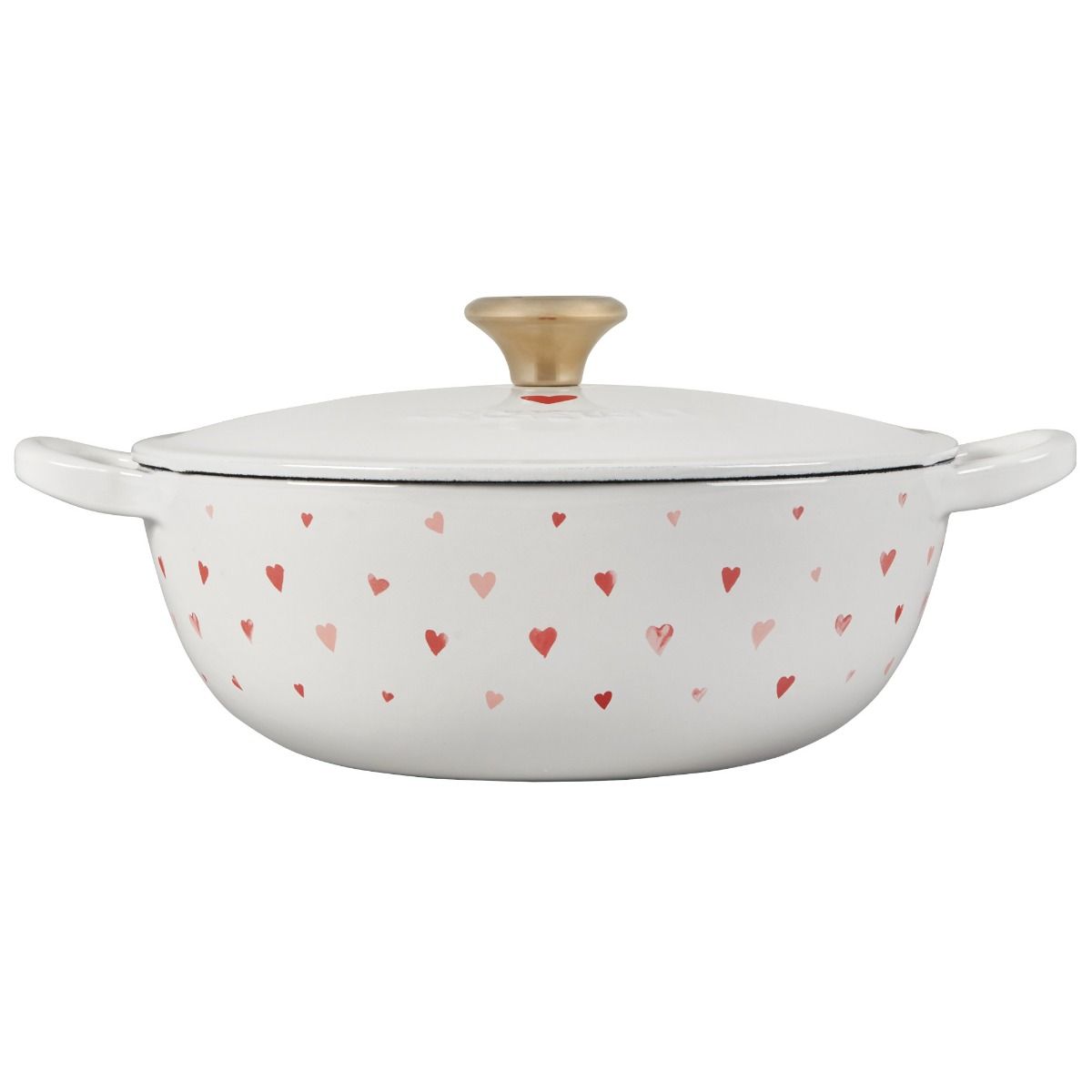  Le Creuset L'Amour 2.75 Qt. Enameled Cast Iron Soup Pot With Gold Knob & Heart Applique | White