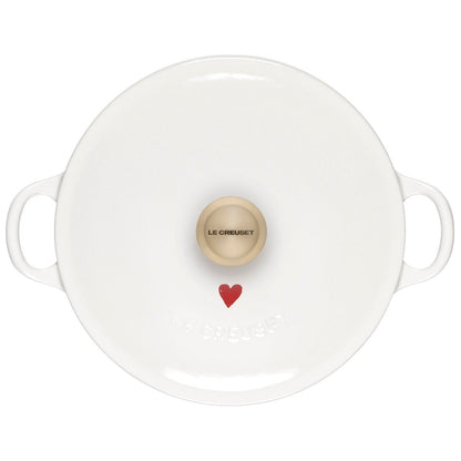  Le Creuset L'Amour 2.75 Qt. Enameled Cast Iron Soup Pot With Gold Knob & Heart Applique | White