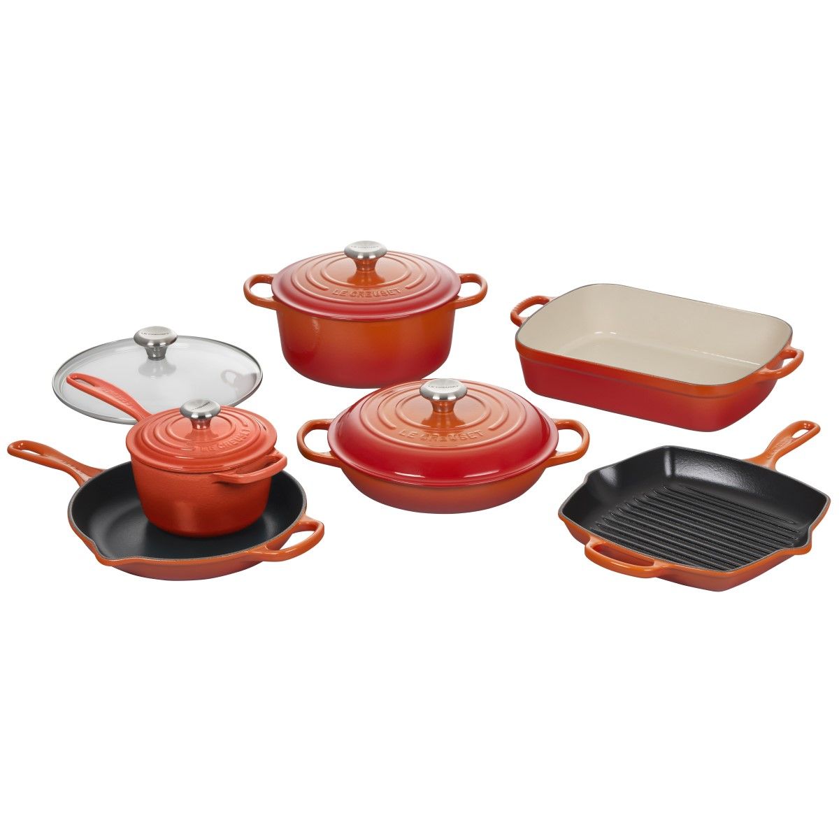  Le Creuset 10-Piece Signature Cookware Set With Stainless Steel Knobs | Flame Orange