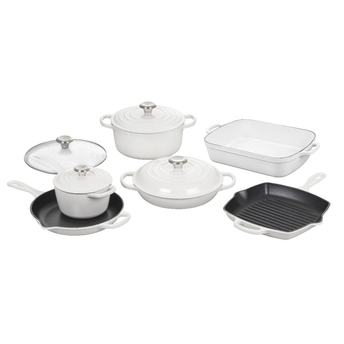 Le Creuset 10-Piece Signature Cookware Set With Stainless Steel Knobs | White