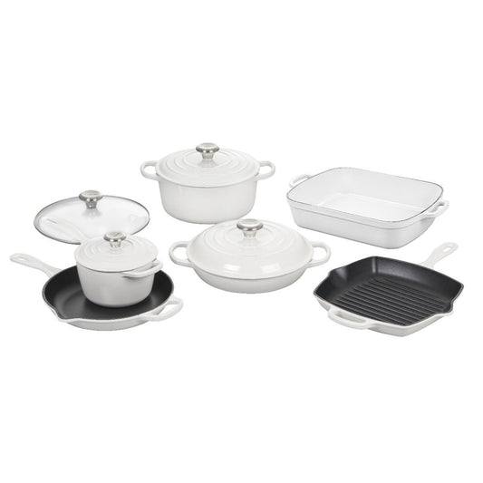  Le Creuset 10-Piece Signature Cookware Set With Stainless Steel Knobs | White
