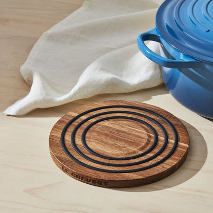  Le Creuset 8" Magnetic Wooden Trivet With Black Silicone Rings | Acacia Wood