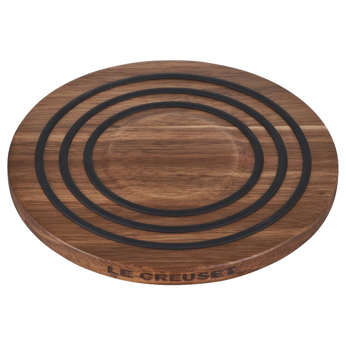  Le Creuset 8" Magnetic Wooden Trivet With Black Silicone Rings | Acacia Wood