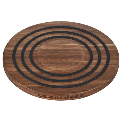  Le Creuset 8" Magnetic Wooden Trivet With Black Silicone Rings | Acacia Wood