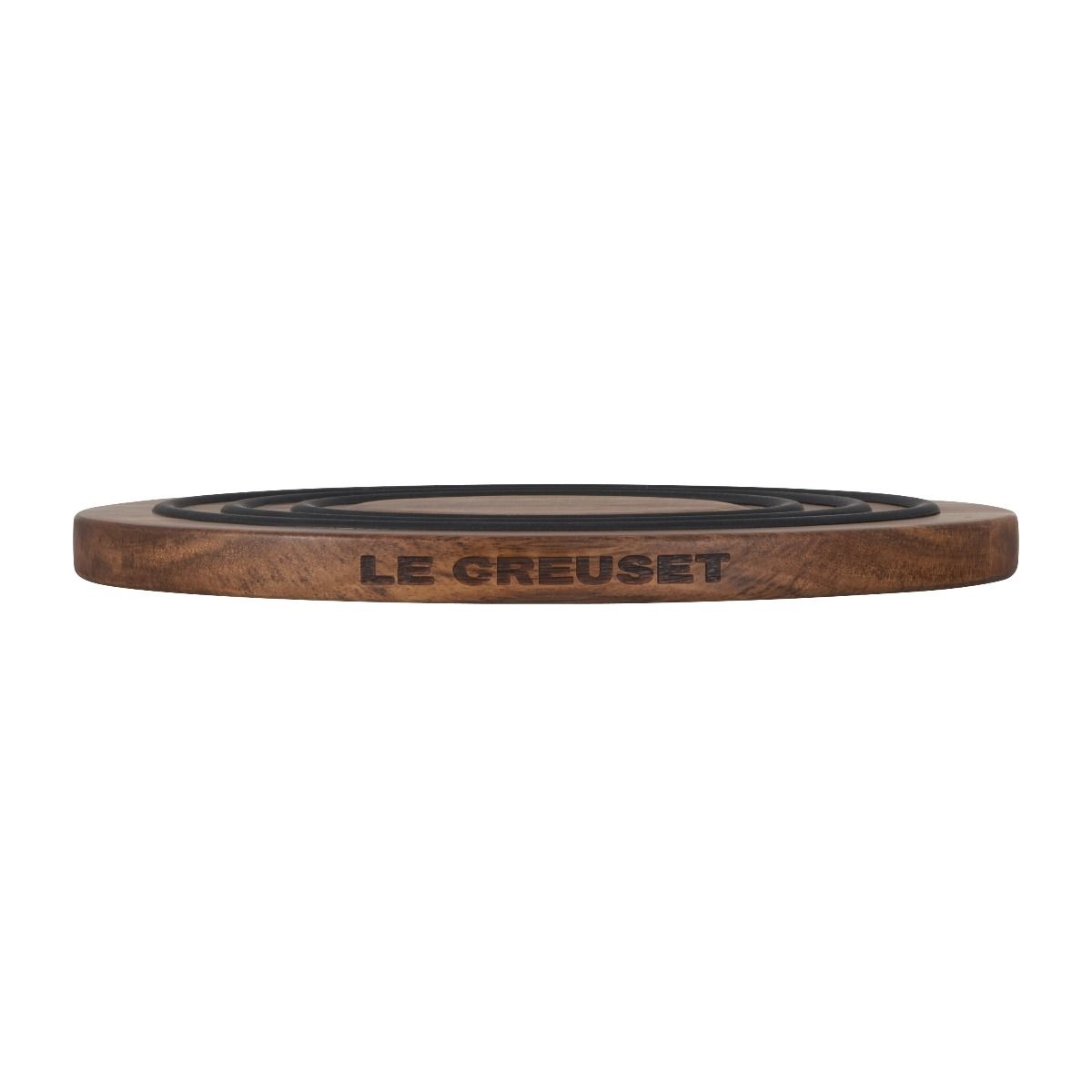  Le Creuset 8" Magnetic Wooden Trivet With Black Silicone Rings | Acacia Wood