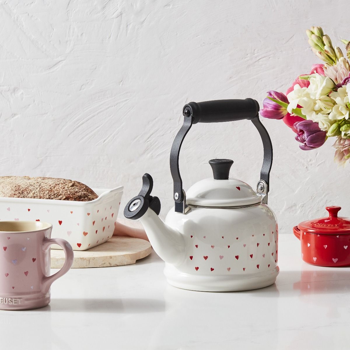  Le Creuset L'Amour Collection 1.25 Qt. Demi Kettle With Heart Applique | White