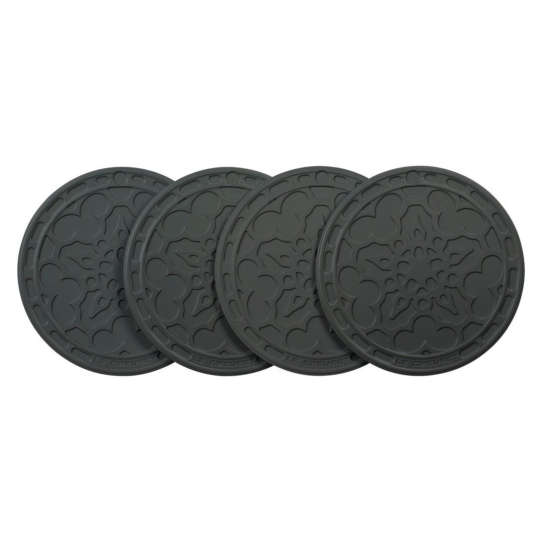  Le Creuset 4" Silicone French Drink Coasters (Set Of 4) | Oyster Grey